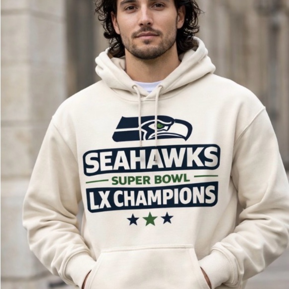 Seahawks Cream Hoodie - Super Bowl LX Champions Edition